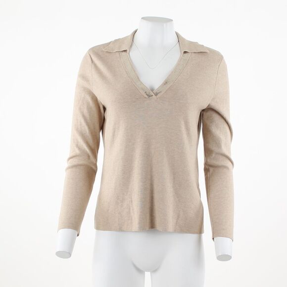 Calvin Klein Womens Sequin Trim V-Neck Sweater Heather Latte M - Picture 2 of 5